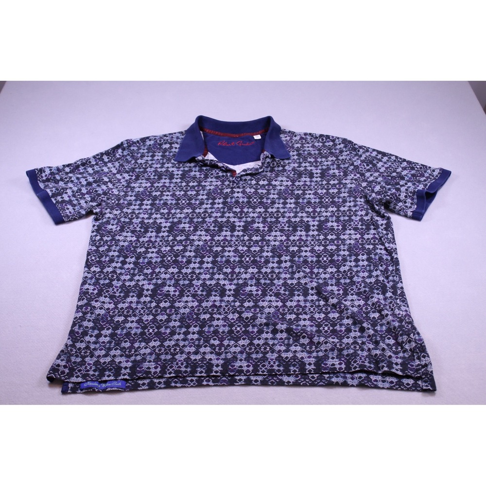 Robert Graham Men's 2XL Blue Geometric Diamond Print Short Sleeve Polo Shirt